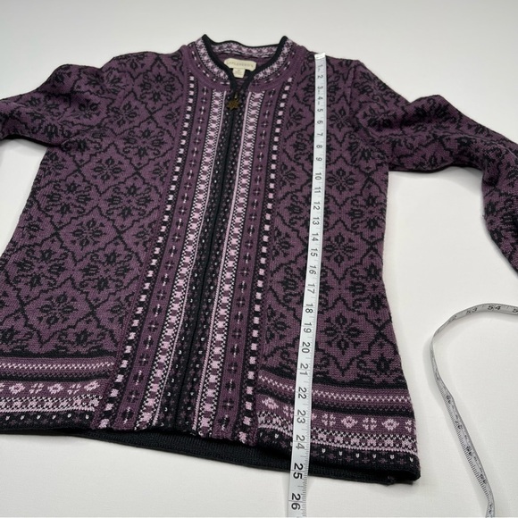Fairisle Sweater Full Zip Cardigan Purple Wool Vintage Gorp Boho Winter Alpine - Picture 11 of 15